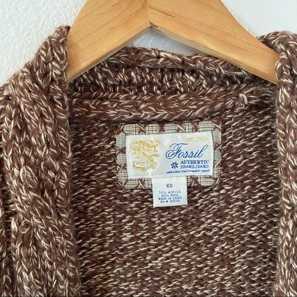 Fossil Brown Marled Braided Wool Blend Cardigan XS - Picture 6 of 6